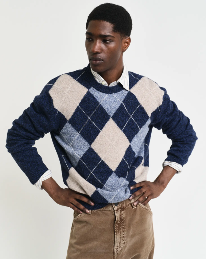 Gant Argyle Genser Blå/Beige Lammeull