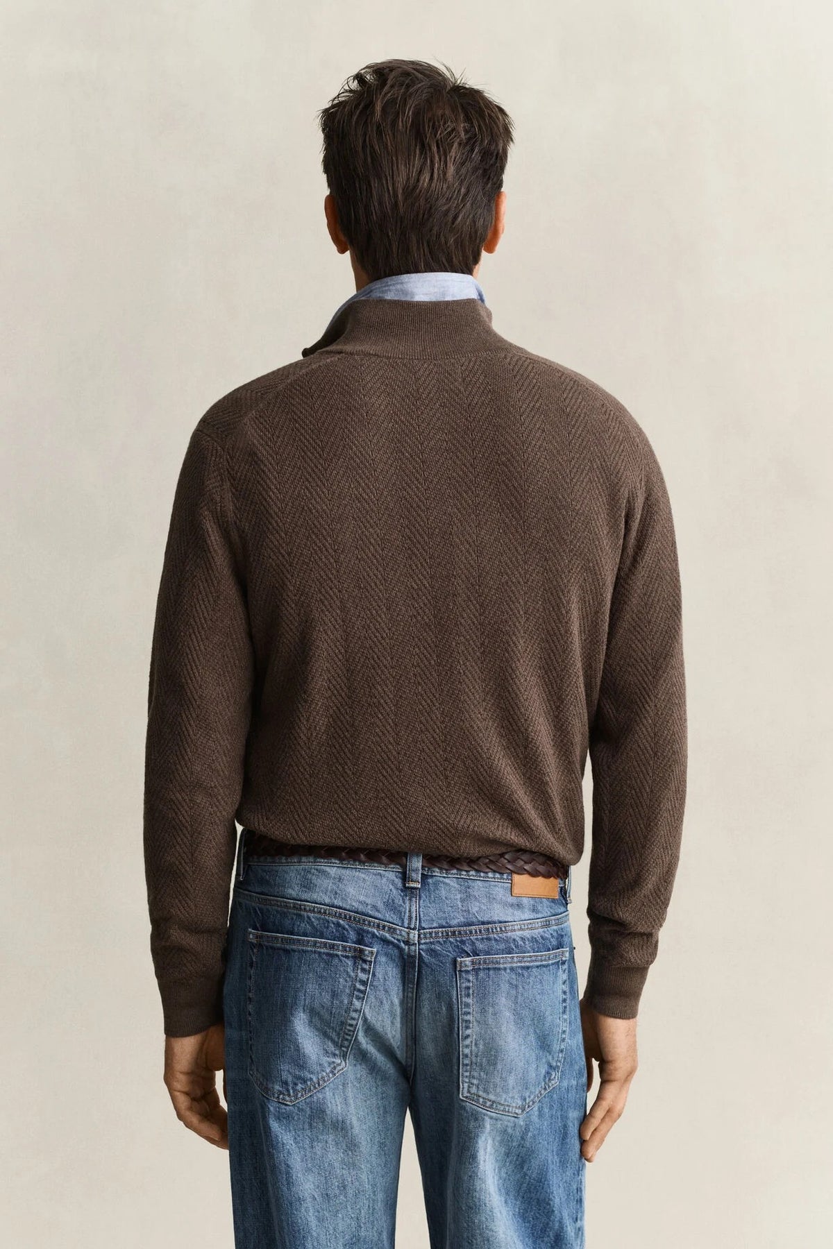 Gant Half-zip Bomull Herringbone Brun