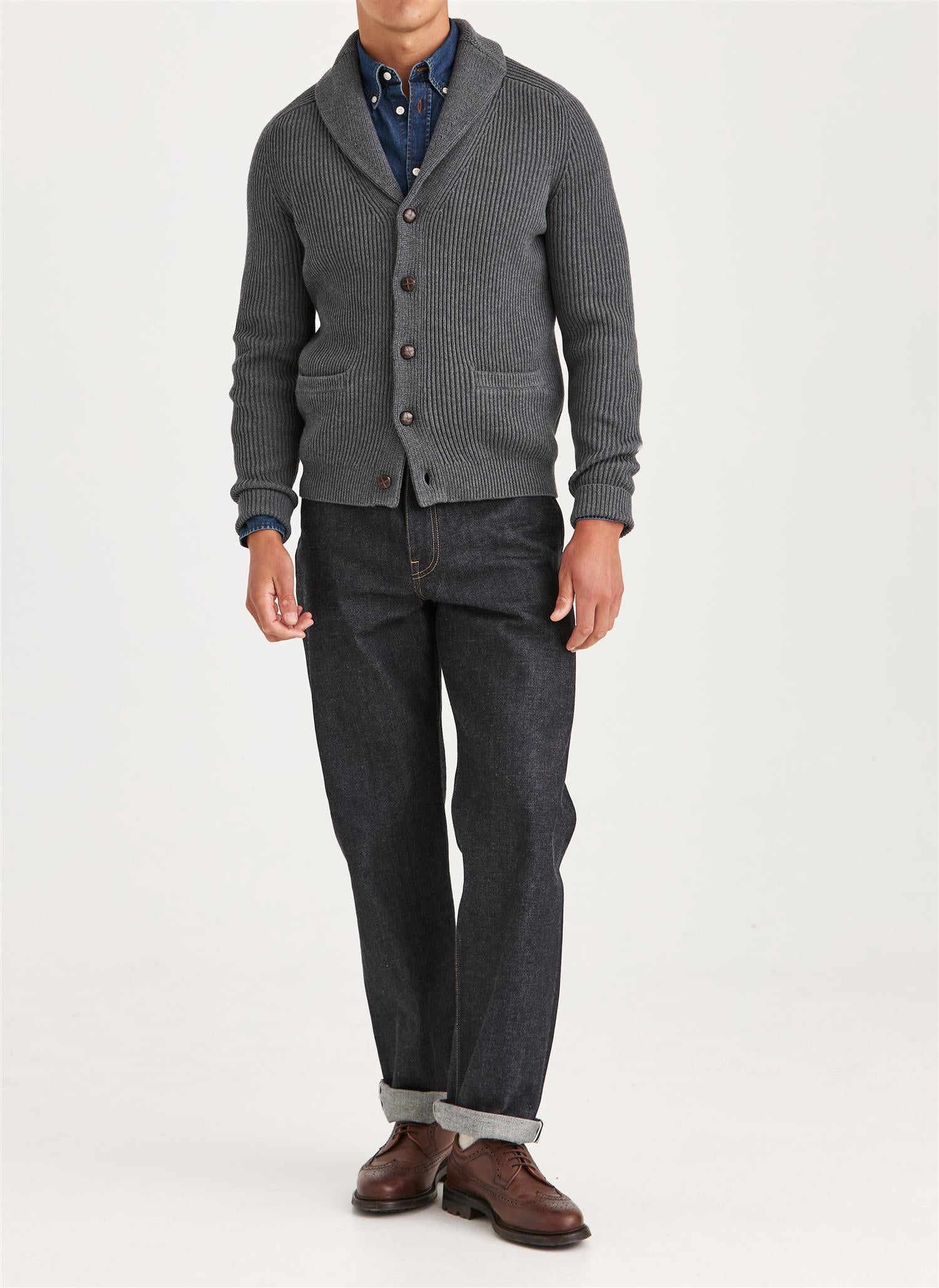 Morris Brayden Shwal Cardigan Bomull/Merino Grå