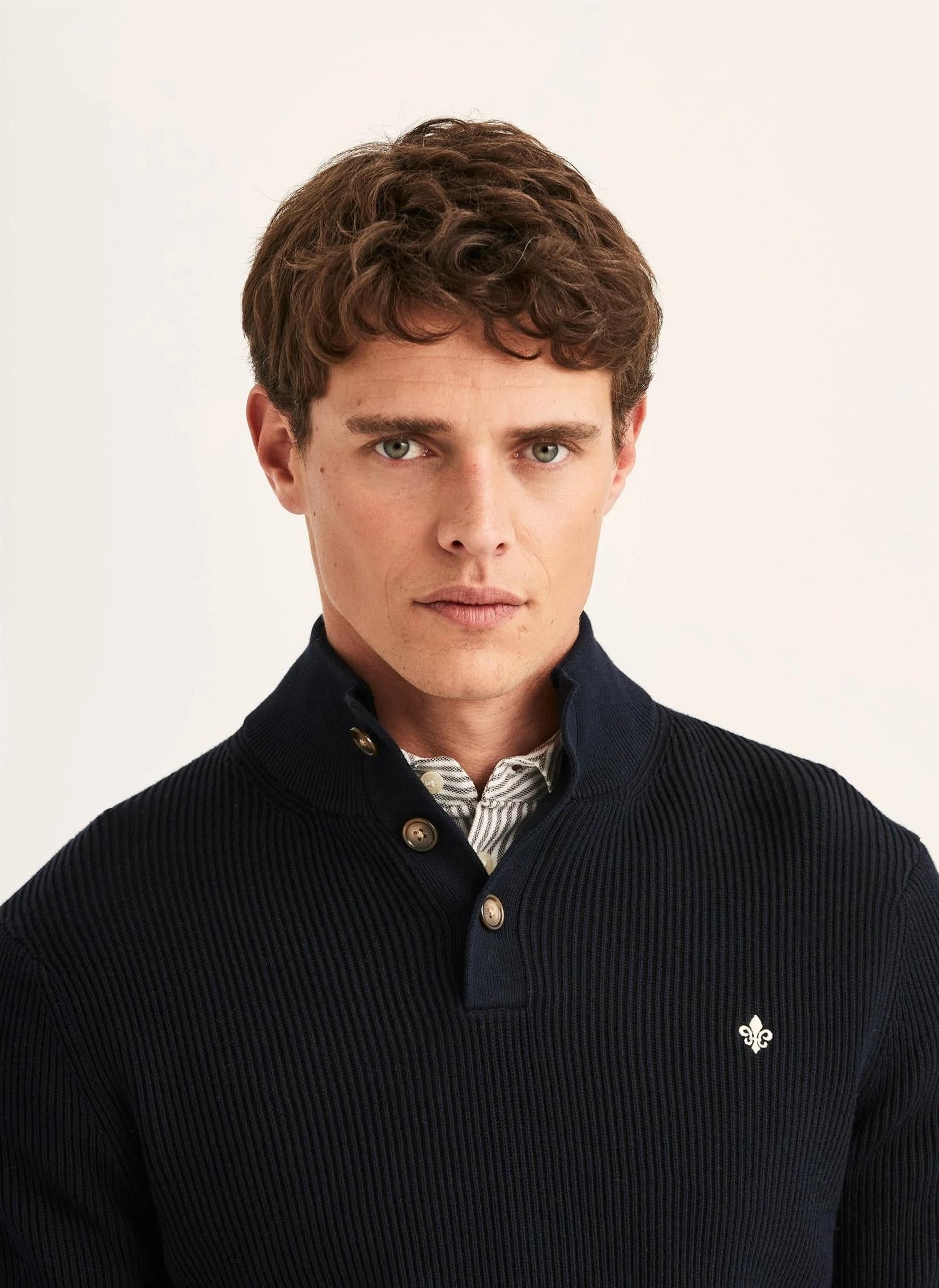 Morris Niall Half Button Genser Marine
