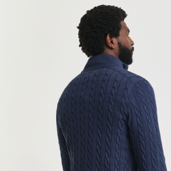 Gant Kabelstrikk Half-Zip Bomull Blå