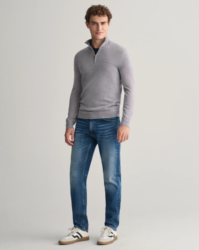 Gant Extrafine Merino Half-Zip Grå