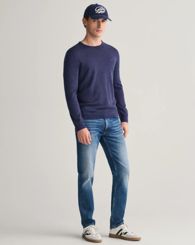 Gant Extrafine Merino Rundhals Mellomblå