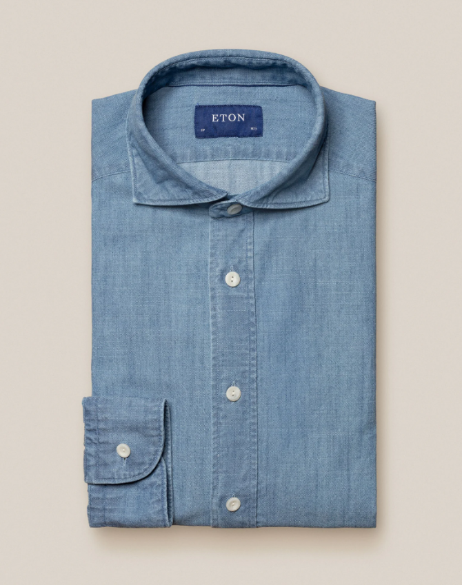 Eton Skjorte Contemporary Struktur Denim Indigo