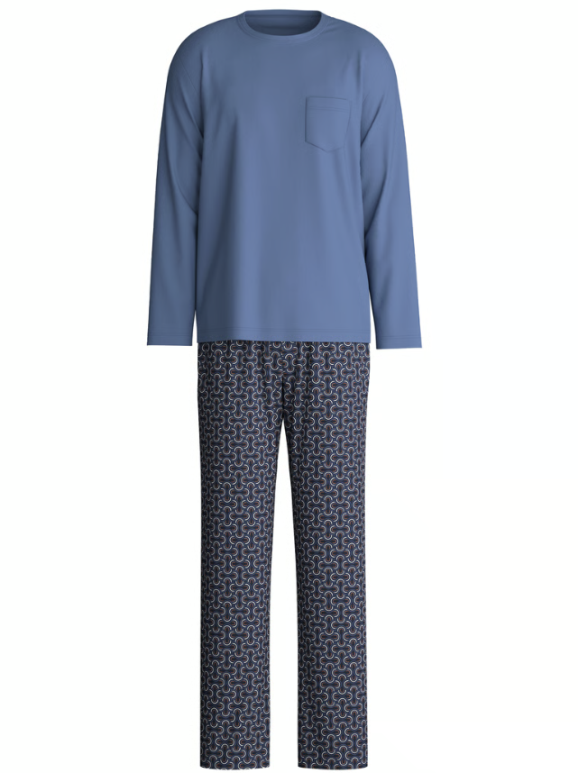 Calida Pyjamas R-Hals Mellomblå M/Mønster