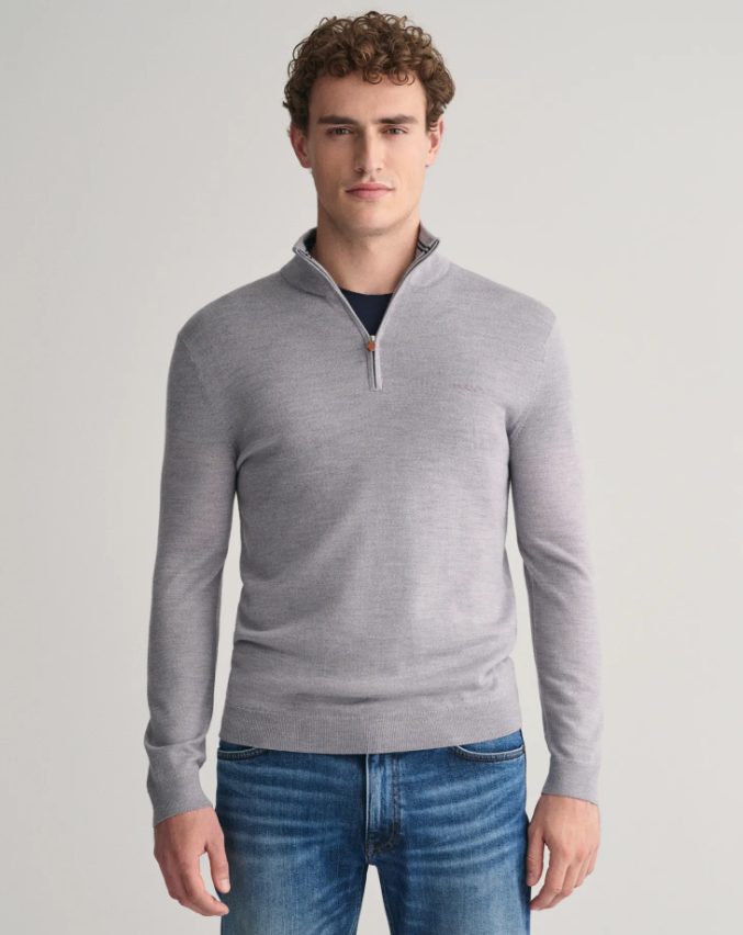 Gant Extrafine Merino Half-Zip Grå