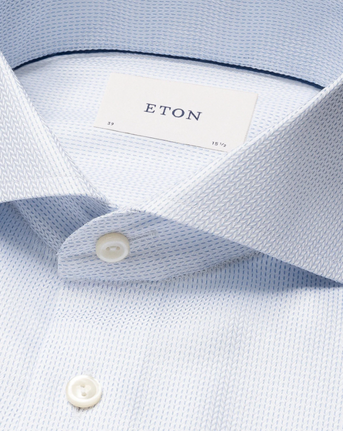 Eton Skjorte Contemporary Herringbone Lyseblå