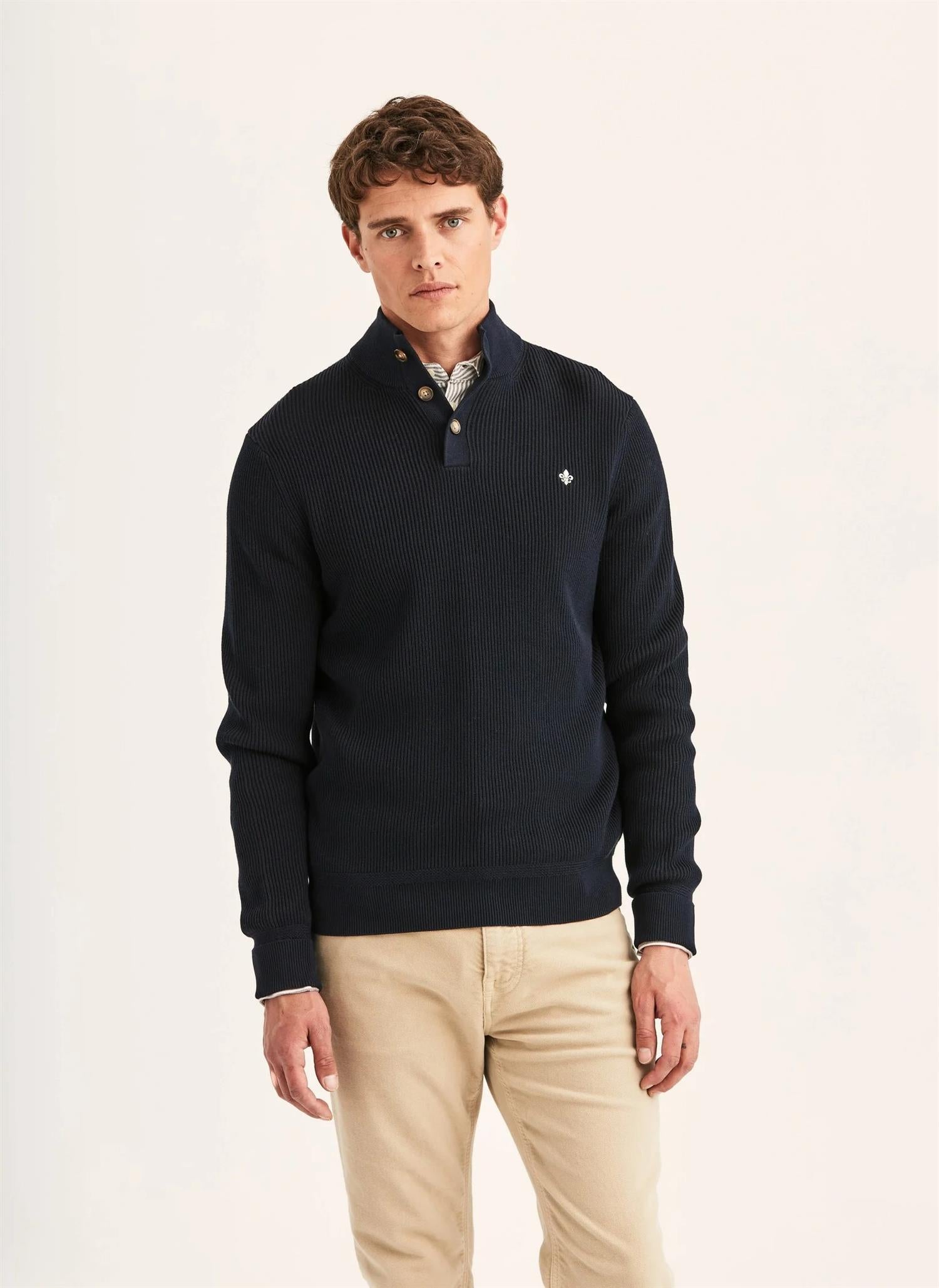 Morris Niall Half Button Genser Marine