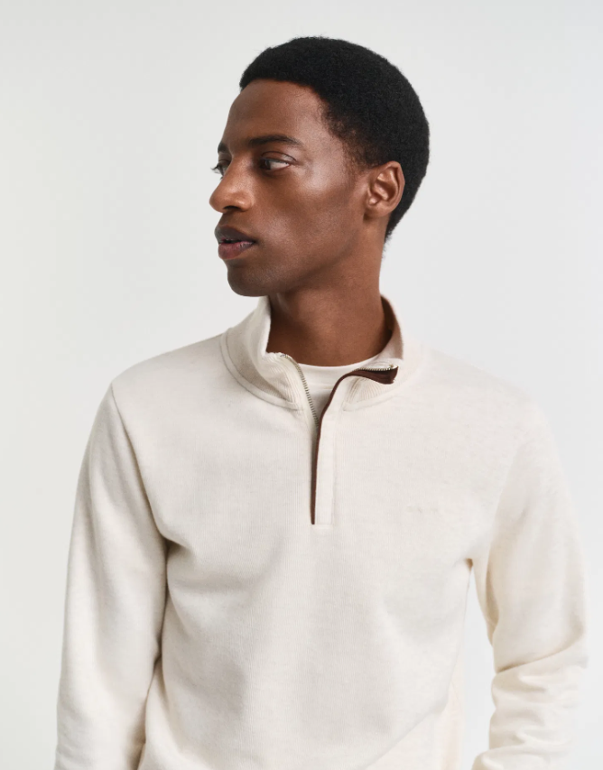 Gant Sacker Rib Half Zip Bomull Kremfarget