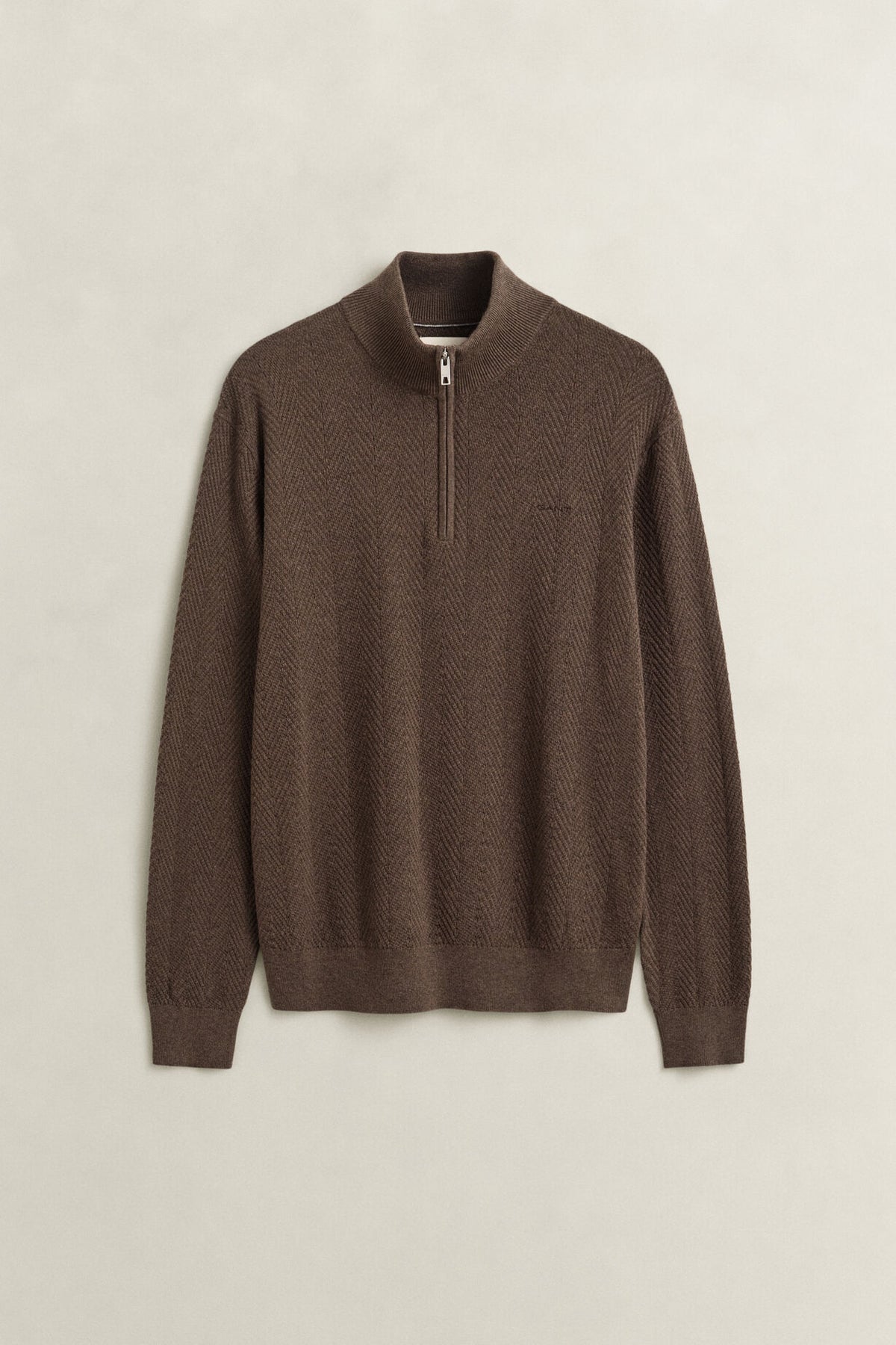 Gant Half-zip Bomull Herringbone Brun