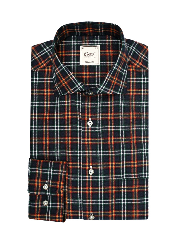 Oscar Of Sweden Flanellskjorte Bomull/Ull Ruter Blå