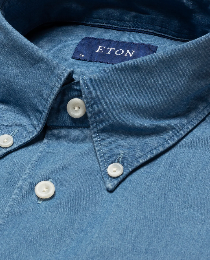 Eton Skjorte Denim Herre Slim Blå krage