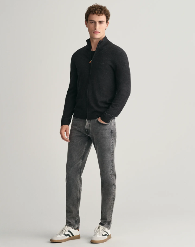 Gant Extrafine Merino Full-Zip Cardigan Koksgrå