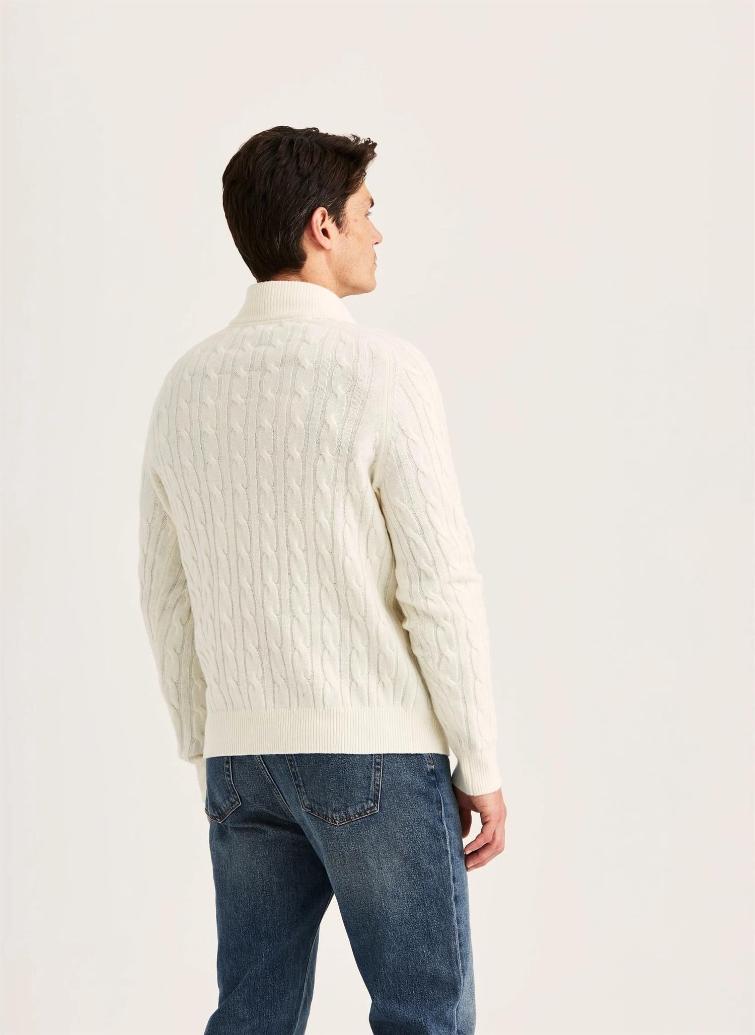 Morris Hertford Cable Half Zip Kremhvit