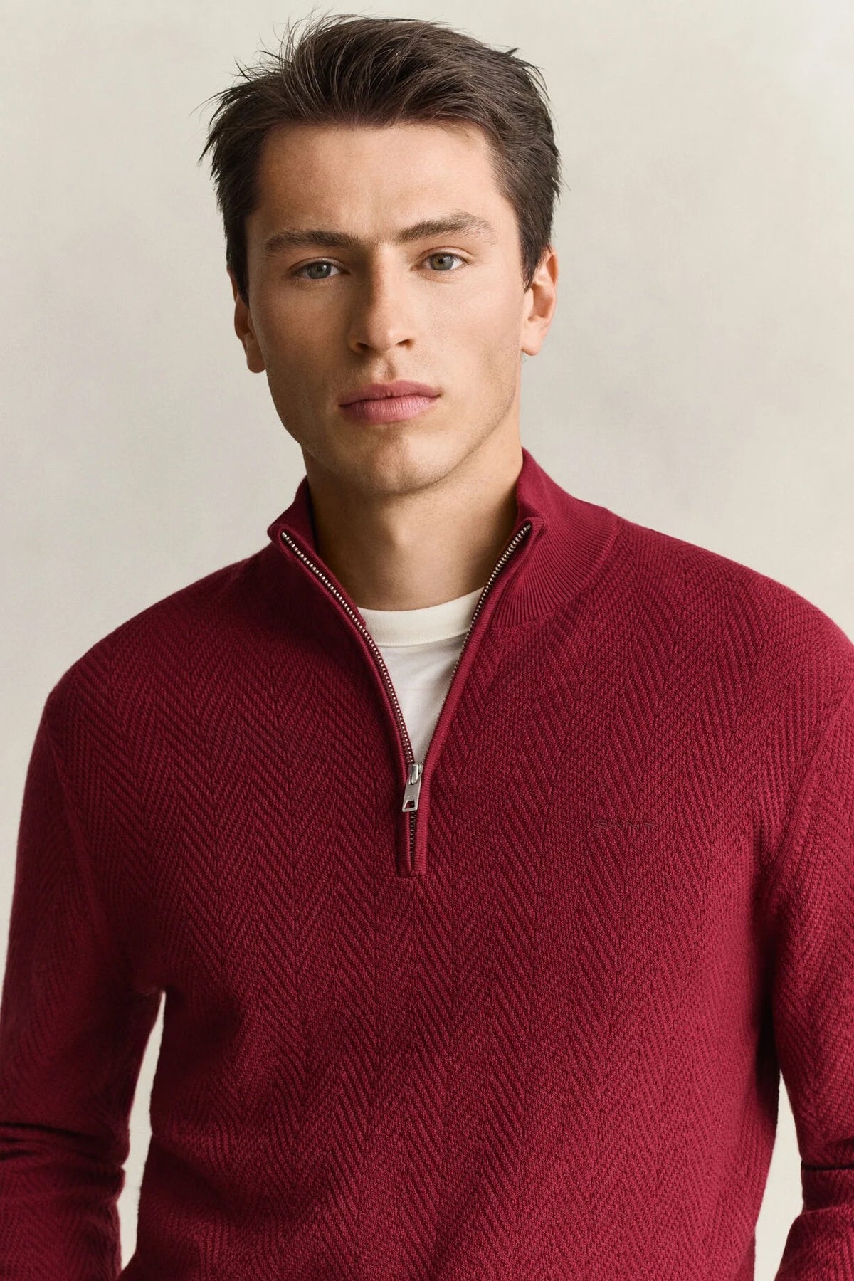 Gant Half-zip Bomull Herringbone Rød