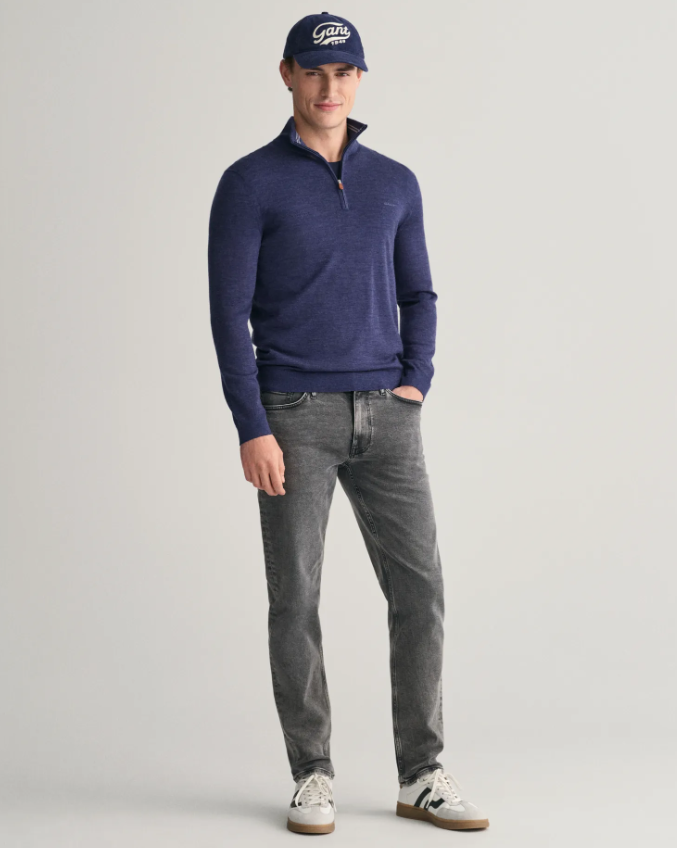 Gant Extrafine Merino Half-Zip Mellomblå