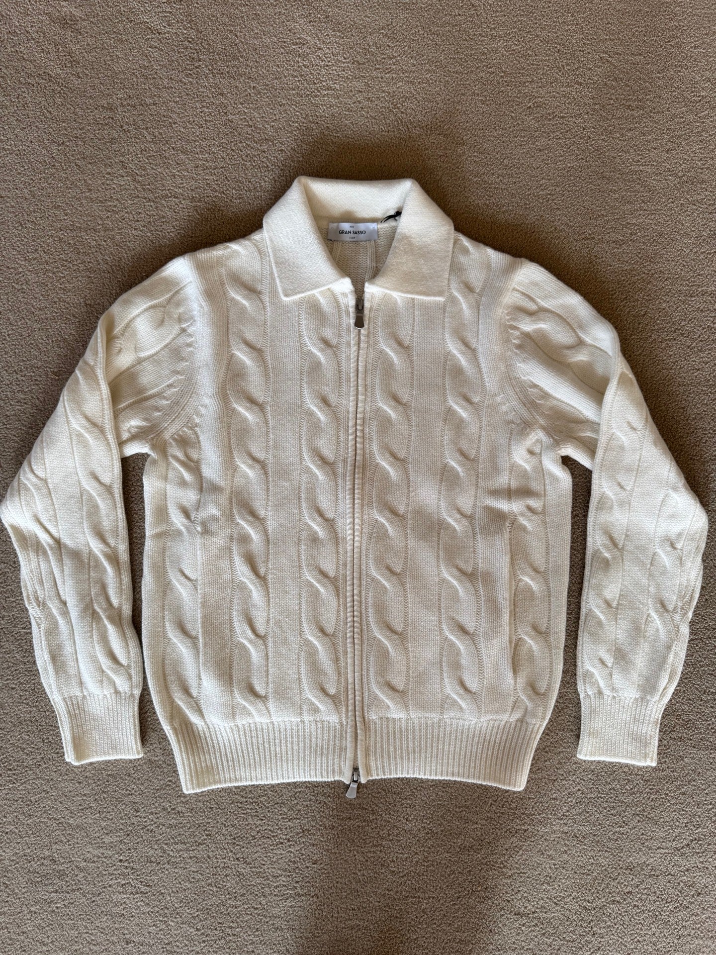 Gran Sasso Kabelstrikk Cardigan Merino/Kashmir Kremhvit