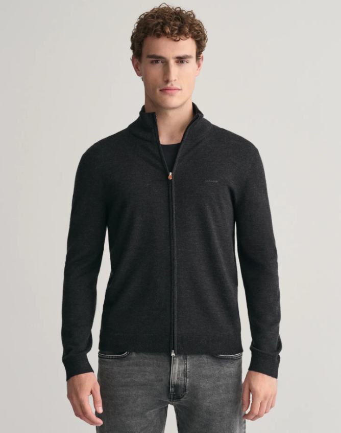 Gant Extrafine Merino Full-Zip Cardigan Koksgrå