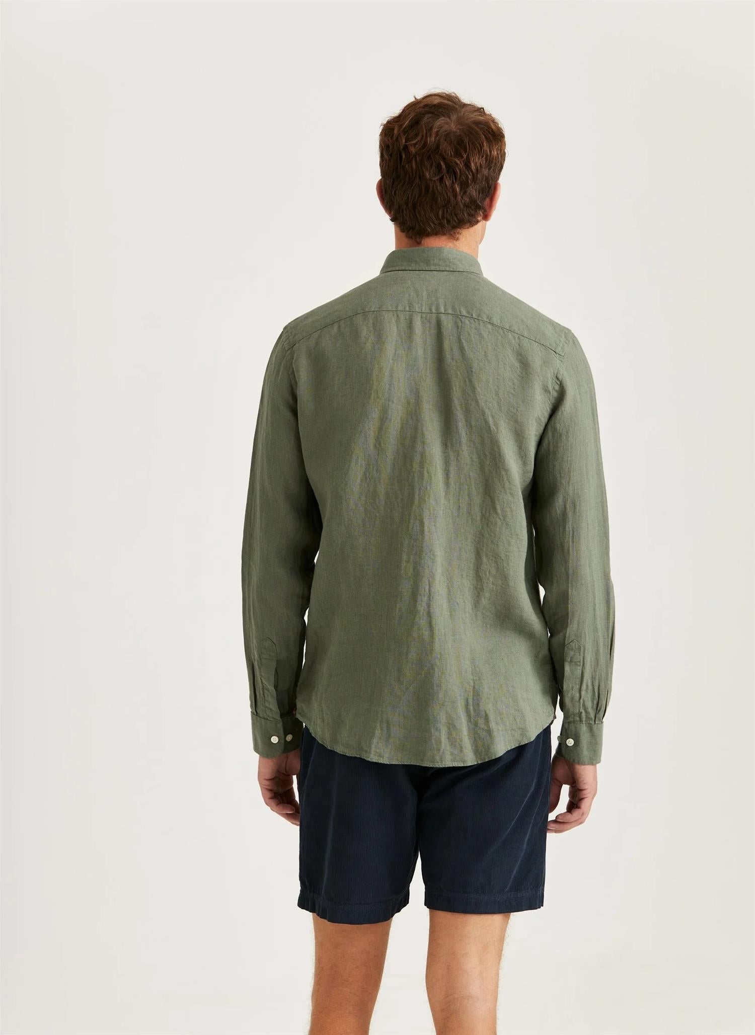 Morris Douglas L/Erm Skjorte Lin Oliven
