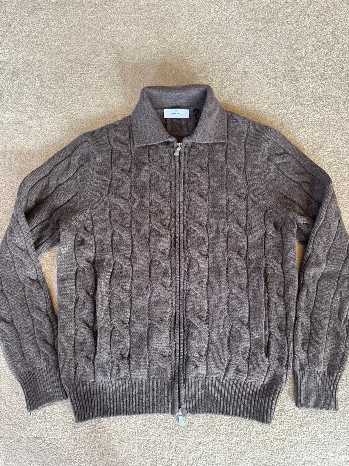 Gran Sasso Kabelstrikk Cardigan Merino/Kashmir Brun