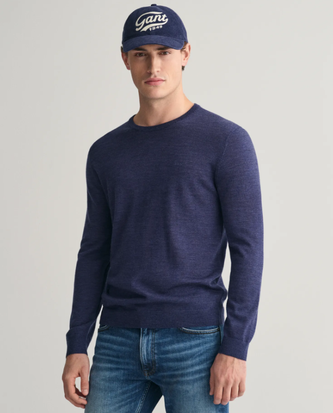 Gant Extrafine Merino Rundhals Mellomblå