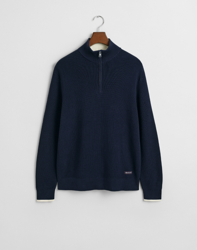 Gant Ribbestrikket Bomull Half Zip Marine