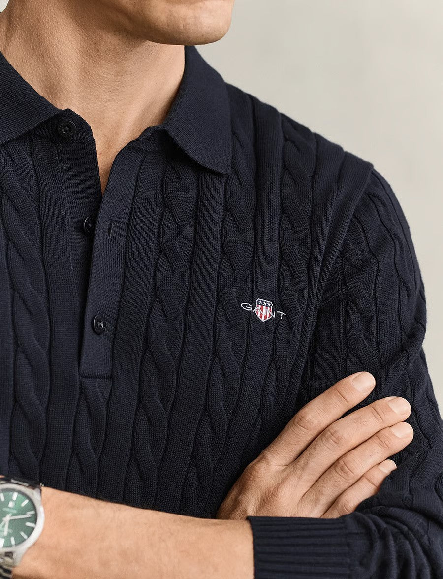 Gant Kabelstrikk Polo L/Erlm Marine