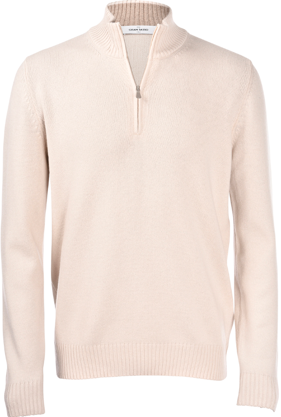 Gran Sasso Half Zip Merino/Kashmir M/Ribb Kremfarget