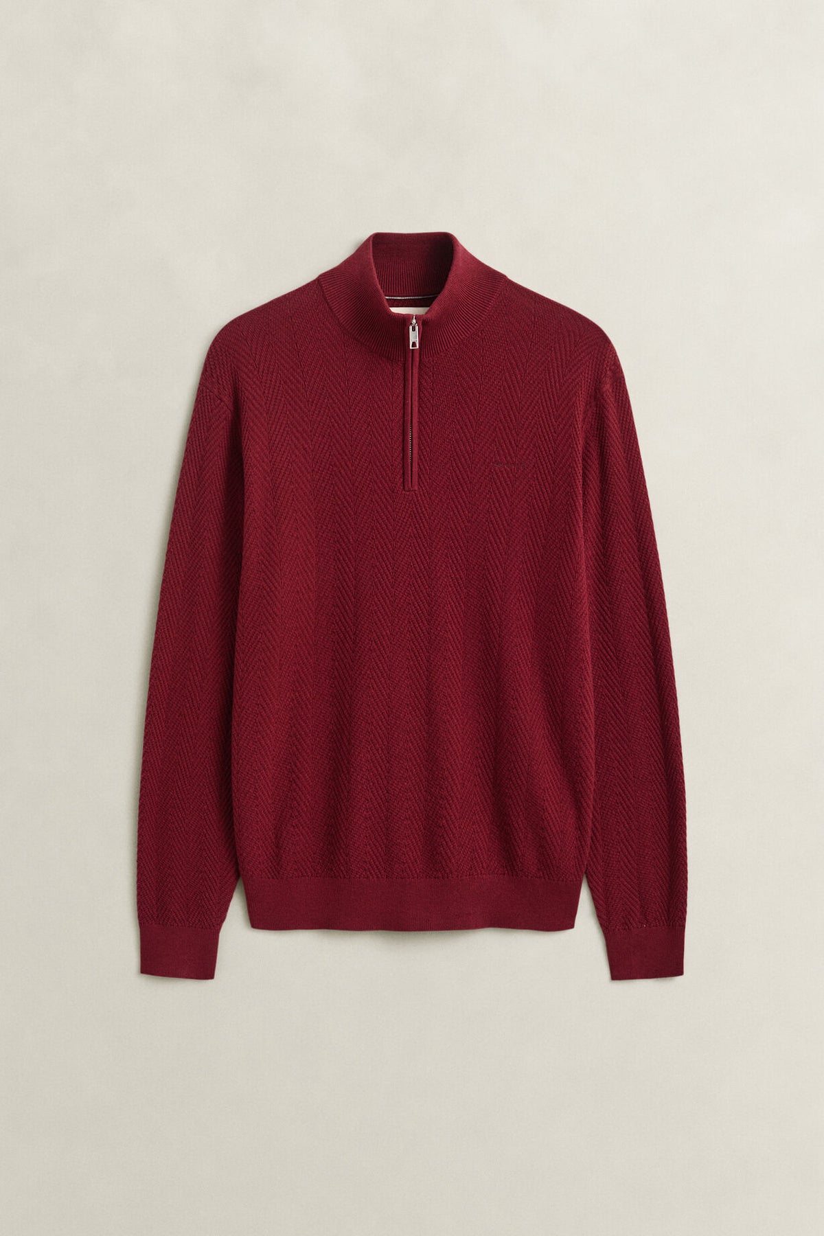 Gant Half-zip Bomull Herringbone Rød