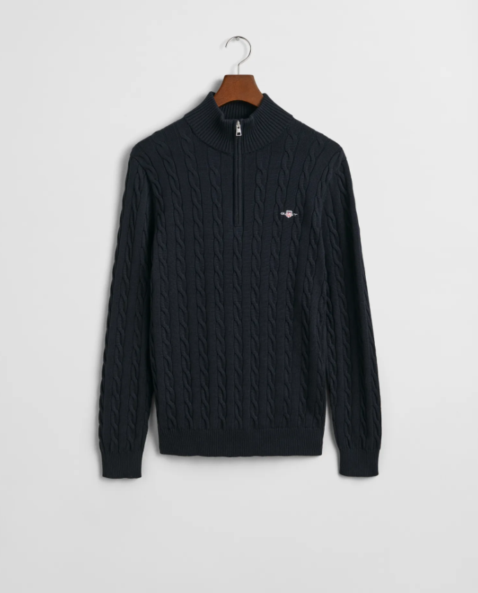 Gant Half Zip Kabelstrikk Bomull Marine