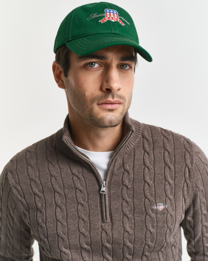 Gant Kabelstrikk Half-Zip Bomull Brun