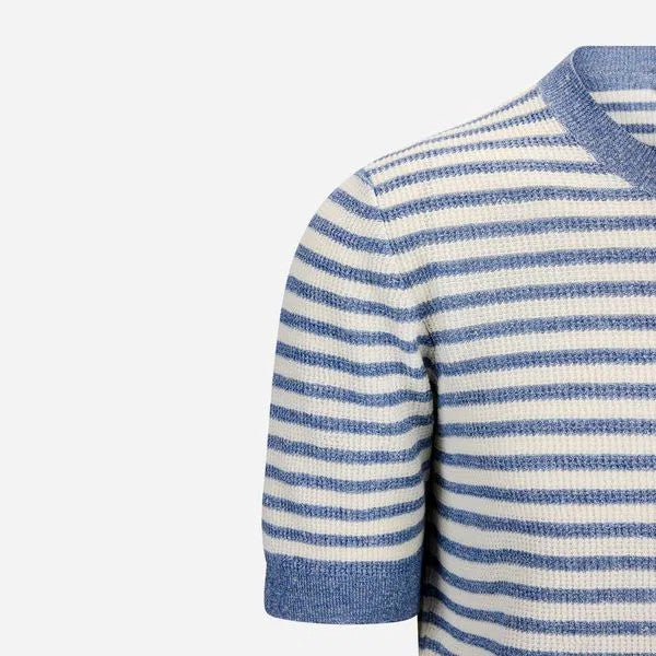 Gran Sasso Strikket T-shirt Bom/Lin Stripet Blå