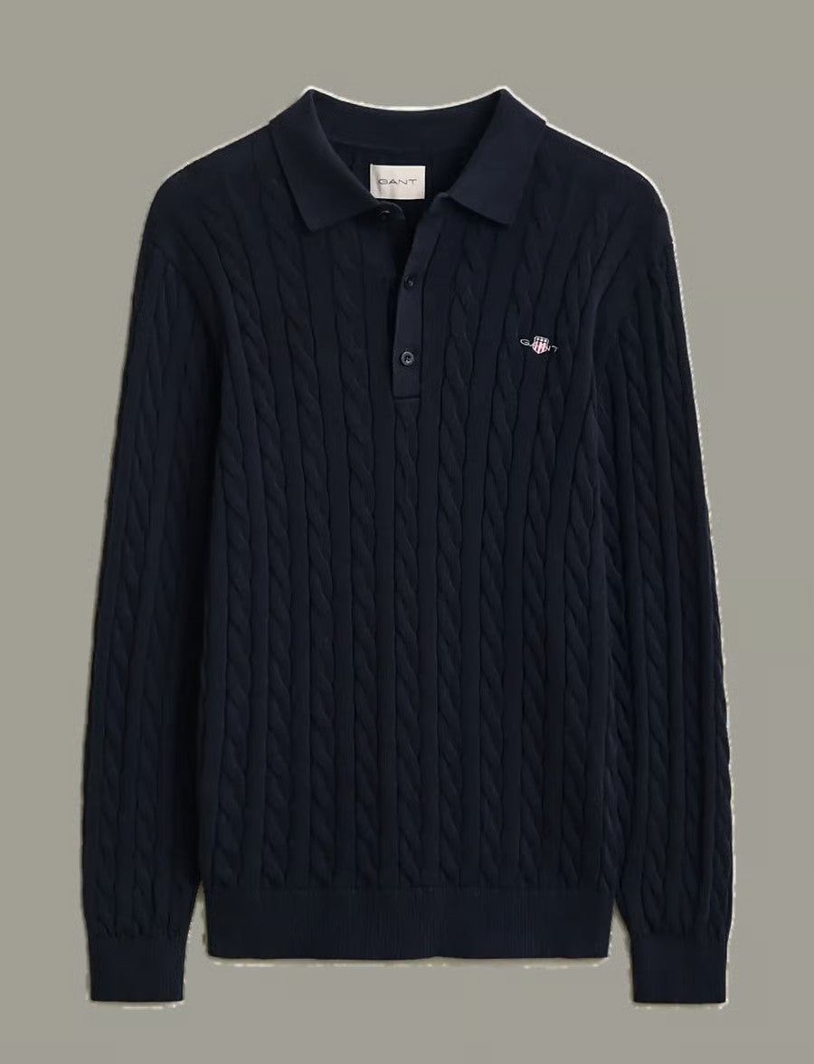 Gant Kabelstrikk Polo L/Erlm Marine
