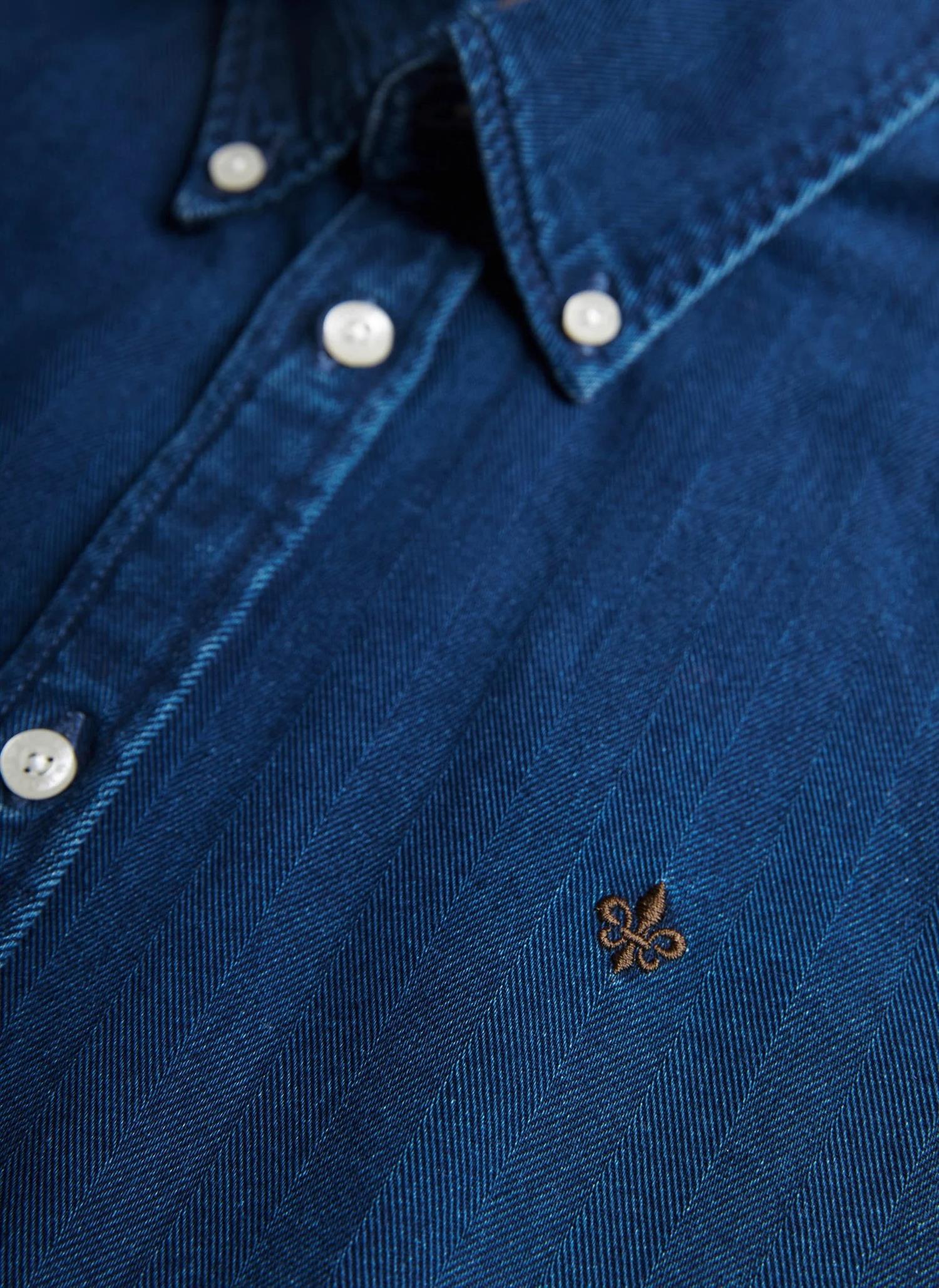 Morris Indigo Herringbone Skjorte Blå