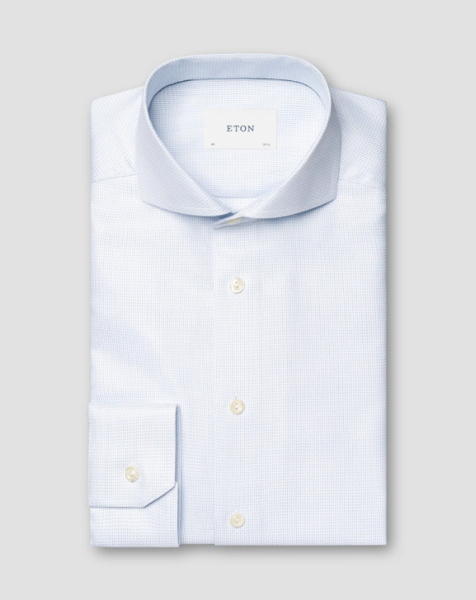 Eton Skjorte Contemporary Herringbone Lyseblå