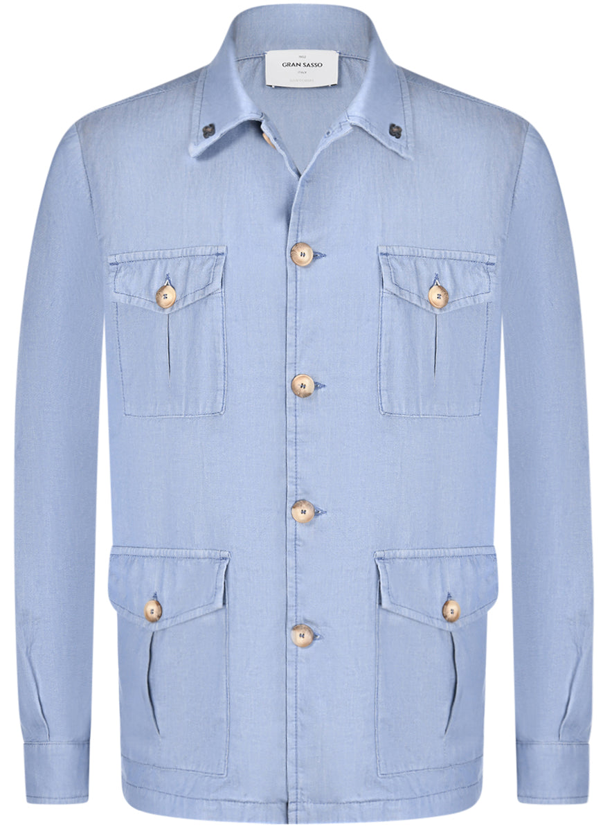Gran Sasso Safari Bomulls Overshirt Lyseblå