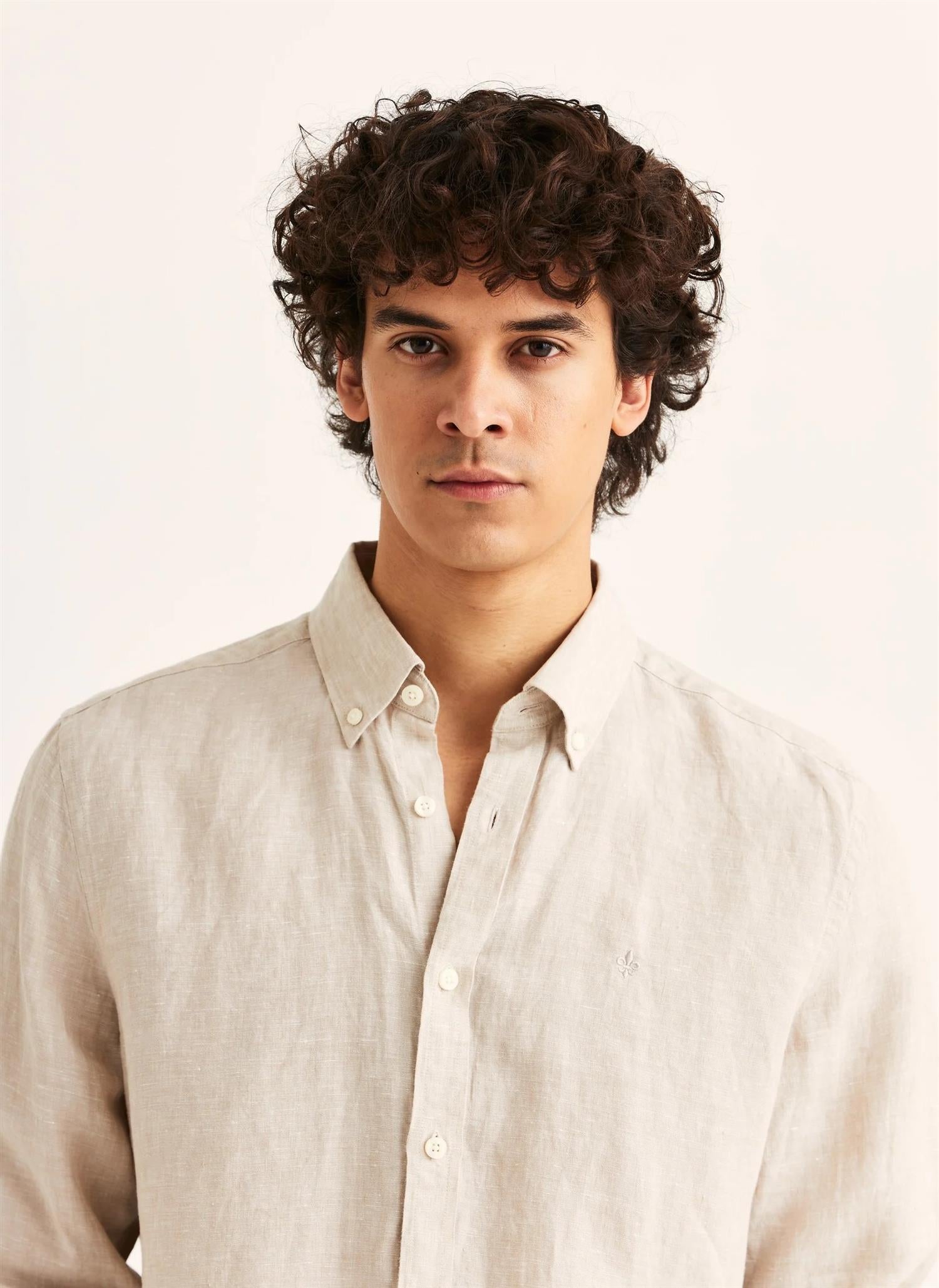 Morris Douglas L/Erm Skjorte Lin Beige