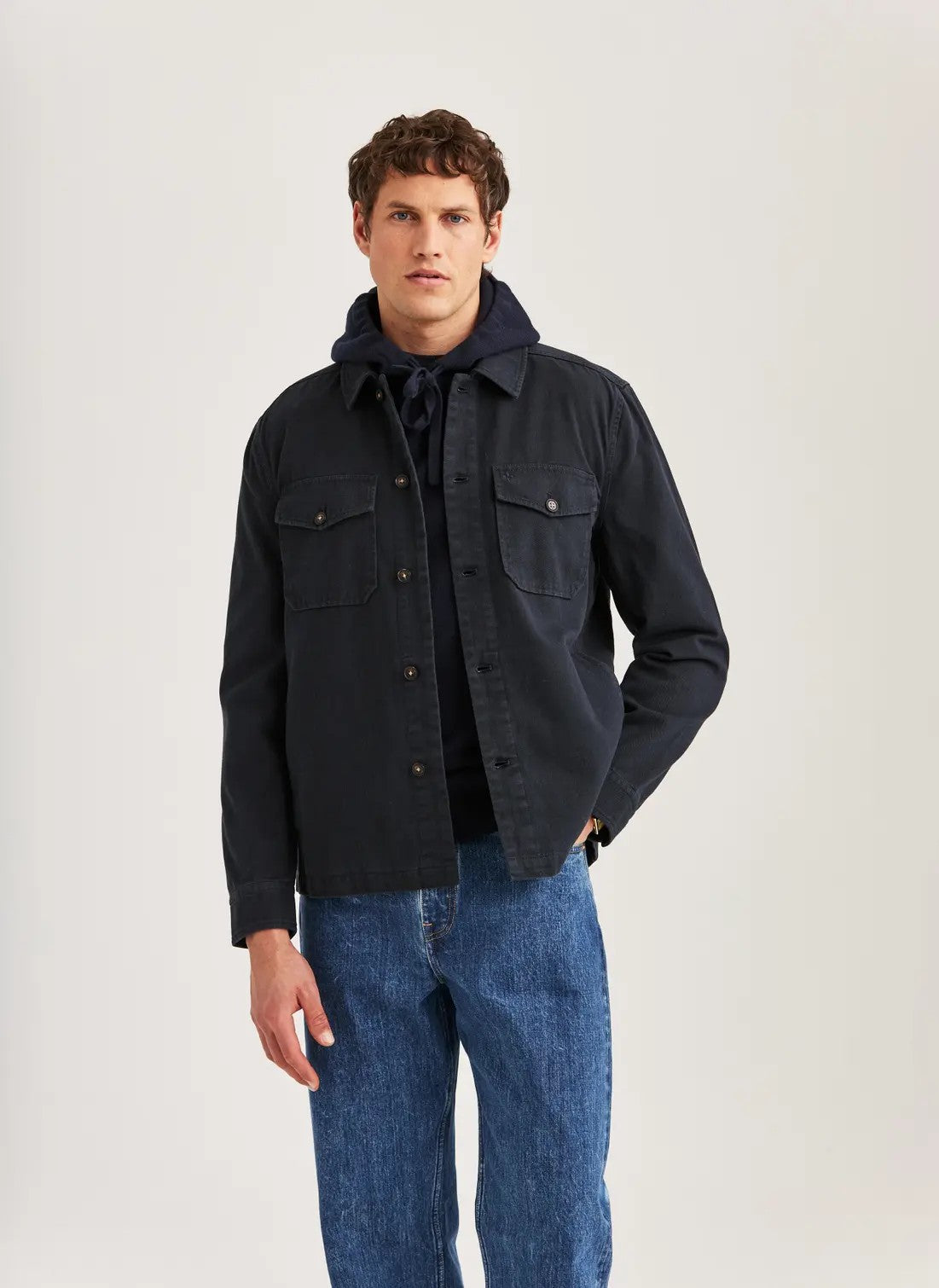 Morris Alain Twill Overshirt Bomull Marine