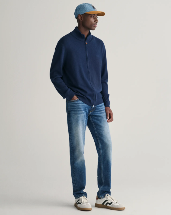 Gant Extrafine Merino Full-Zip Cardigan Marine