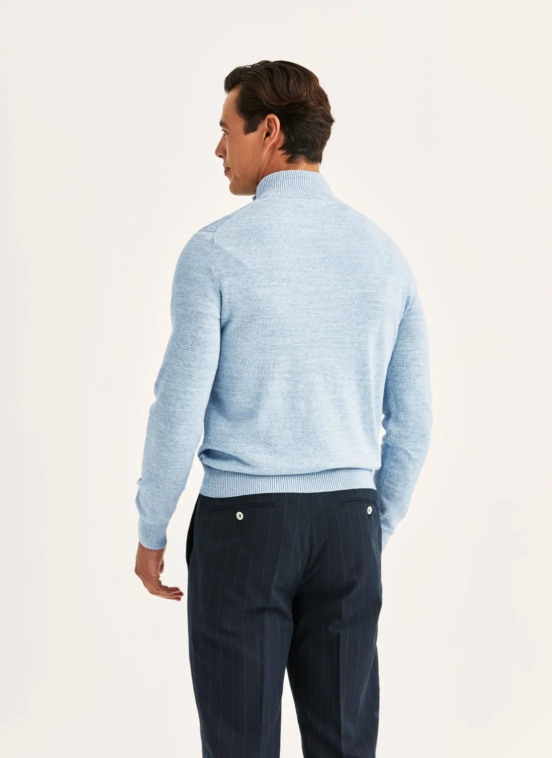 Morris Randall Half Zip Bomull Melert Lyseblå