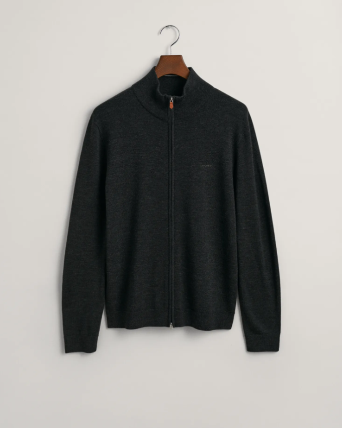 Gant Extrafine Merino Full-Zip Cardigan Koksgrå