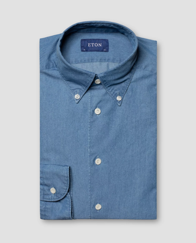 Eton Skjorte Denim Herre Slim Blå i pakket format