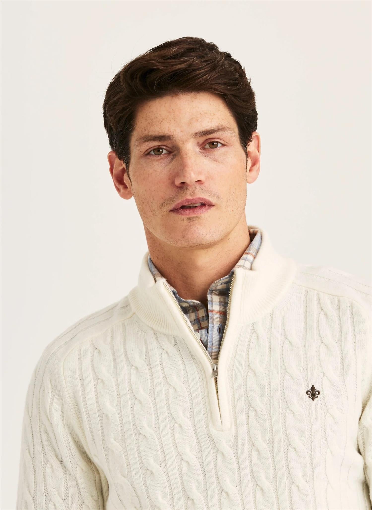 Morris Hertford Cable Half Zip Kremhvit