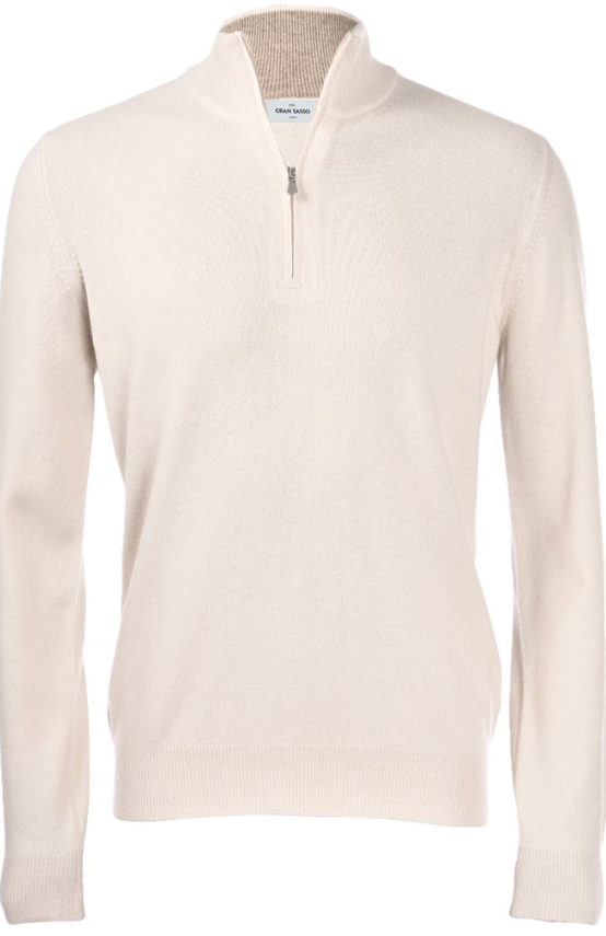 Gran Sasso Half Zip Ull & Kashmir Kremhvit