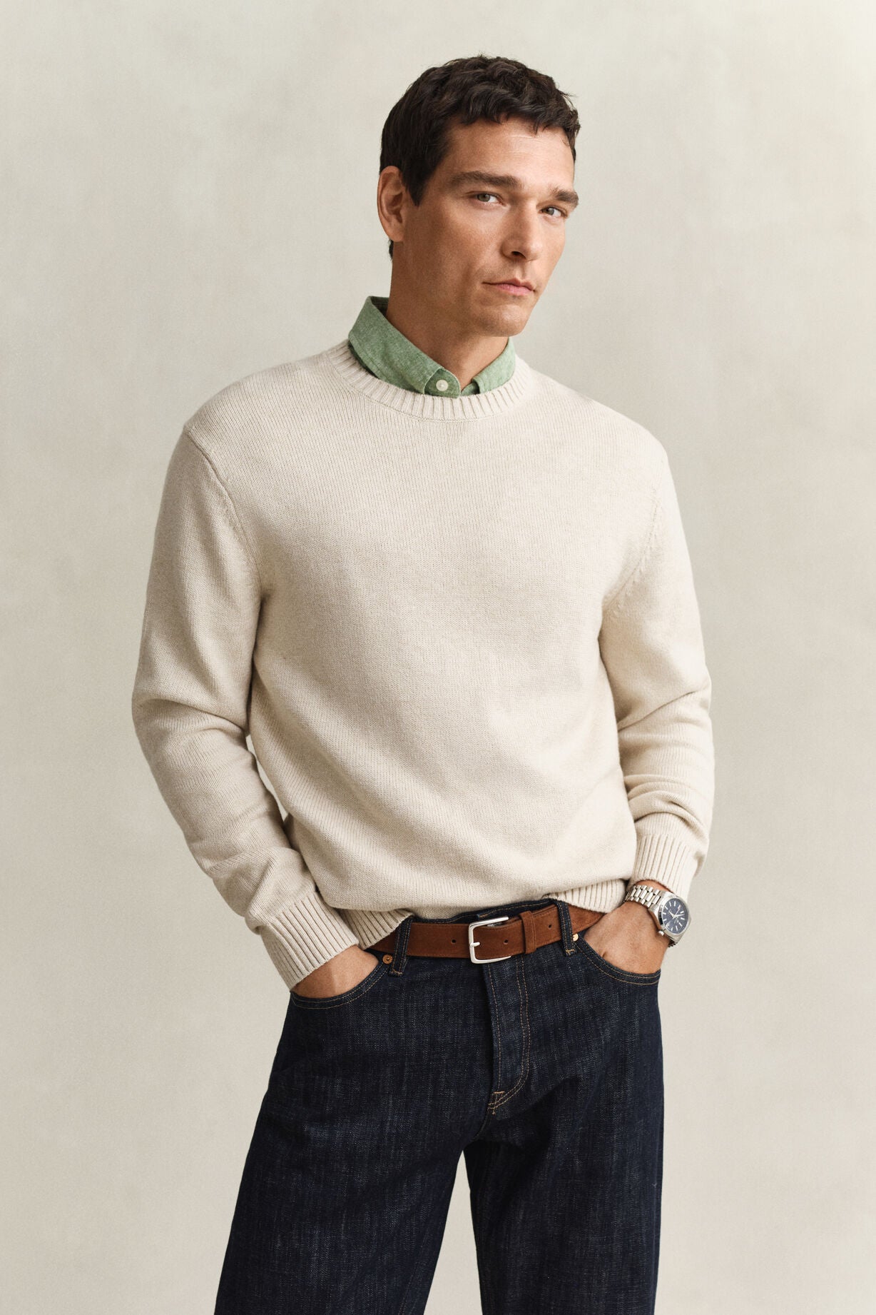 Gant Genser R-hals Bom/cashmere Beige