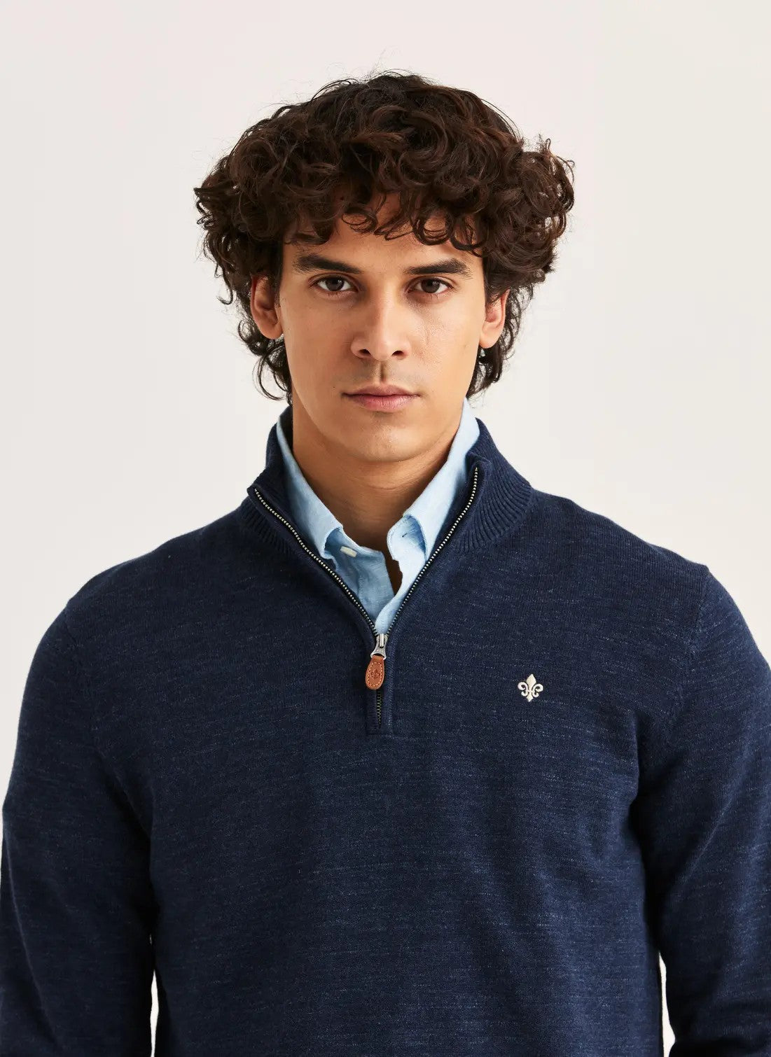 Morris Randall Half Zip Bomull Melert Marine