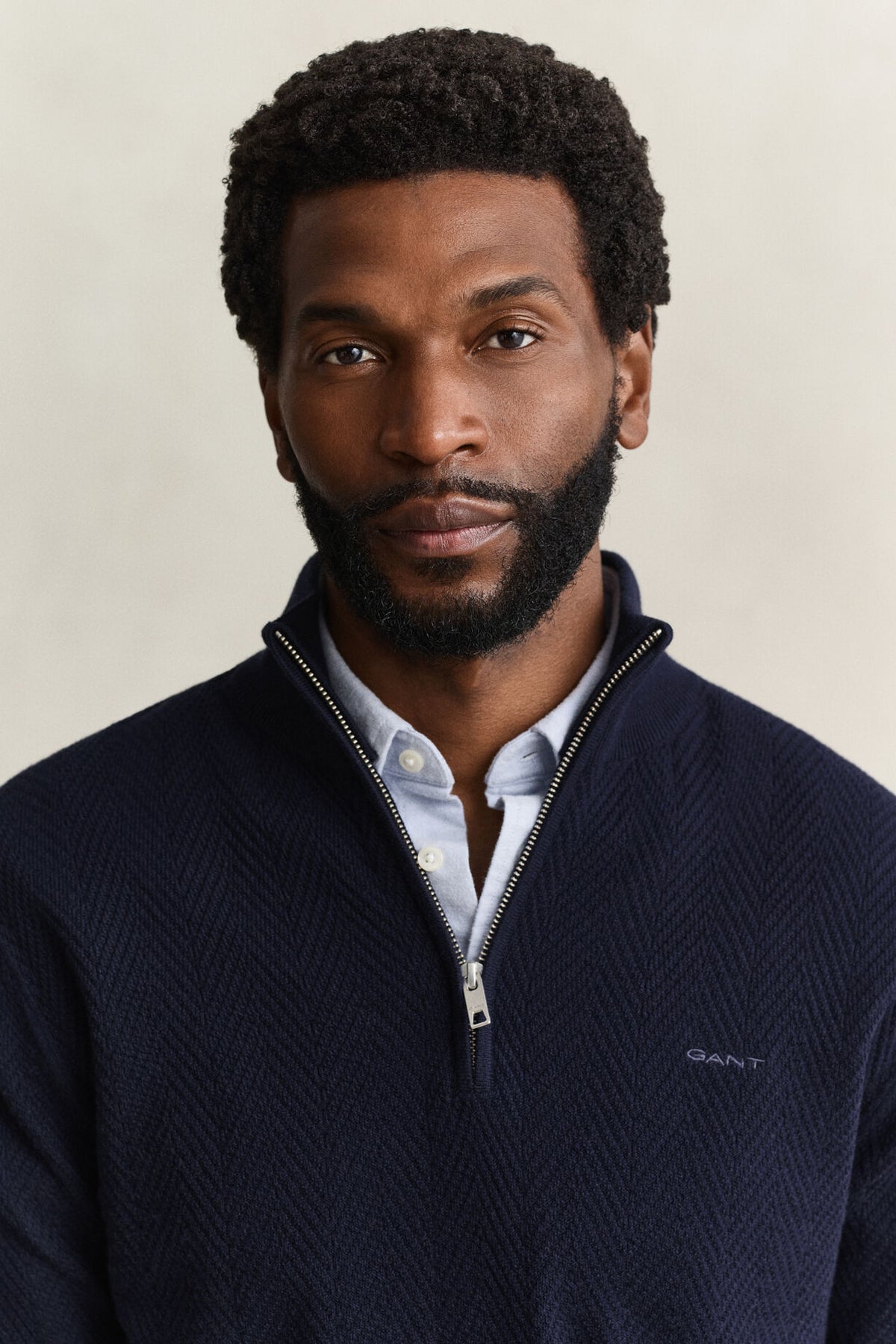 Gant Half-zip Bomull Herringbone Marin