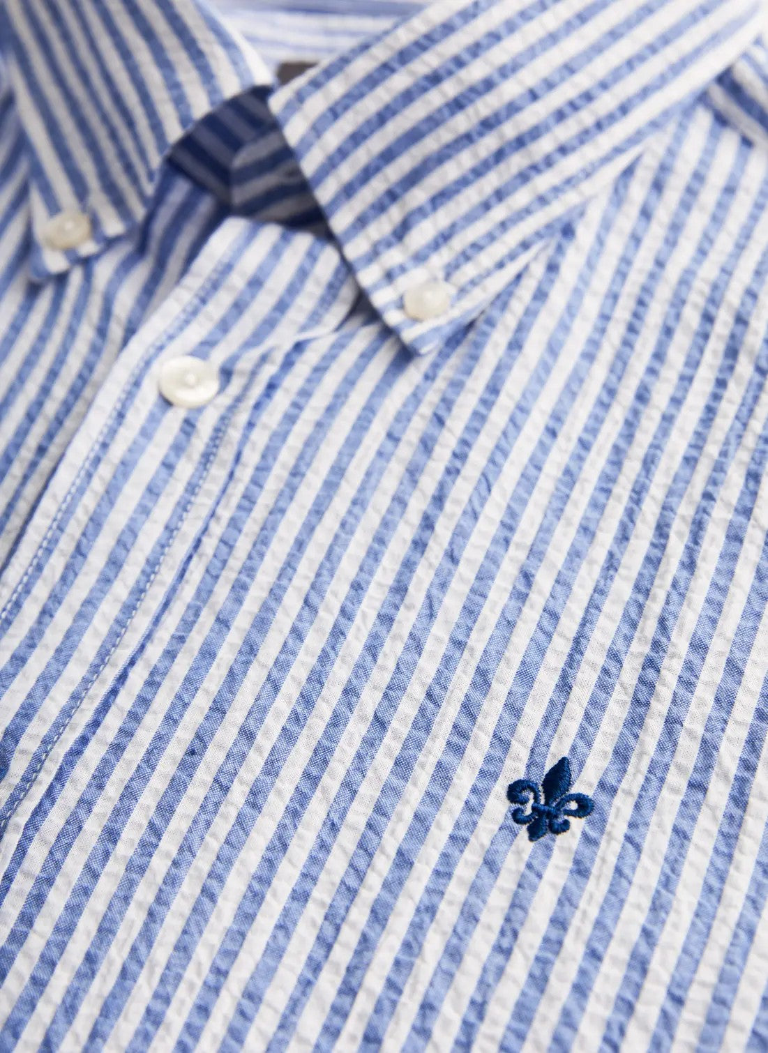 Morris Seersucker Skjorte Blå Stripet