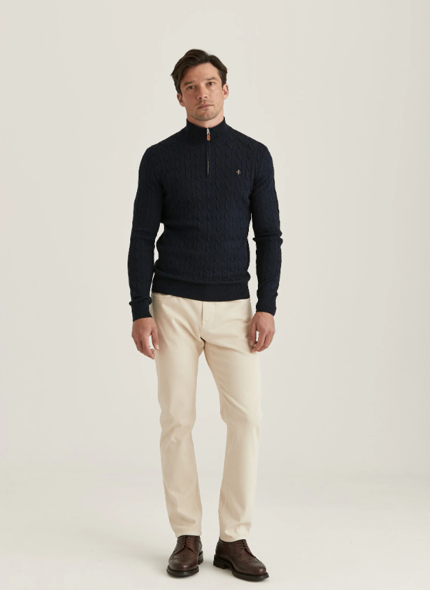 Morris John Zip Merino Kabelstrikk Marine