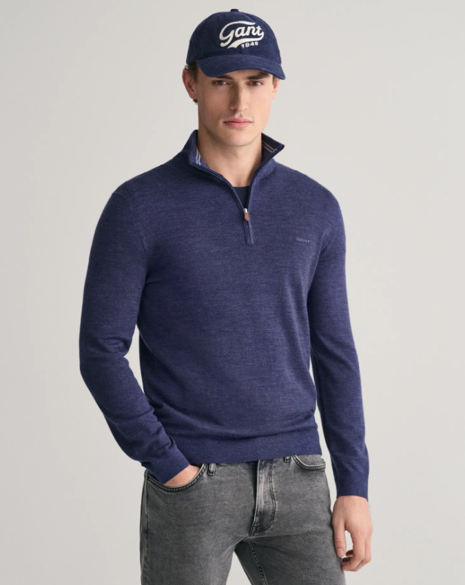 Gant Extrafine Merino Half-Zip Mellomblå